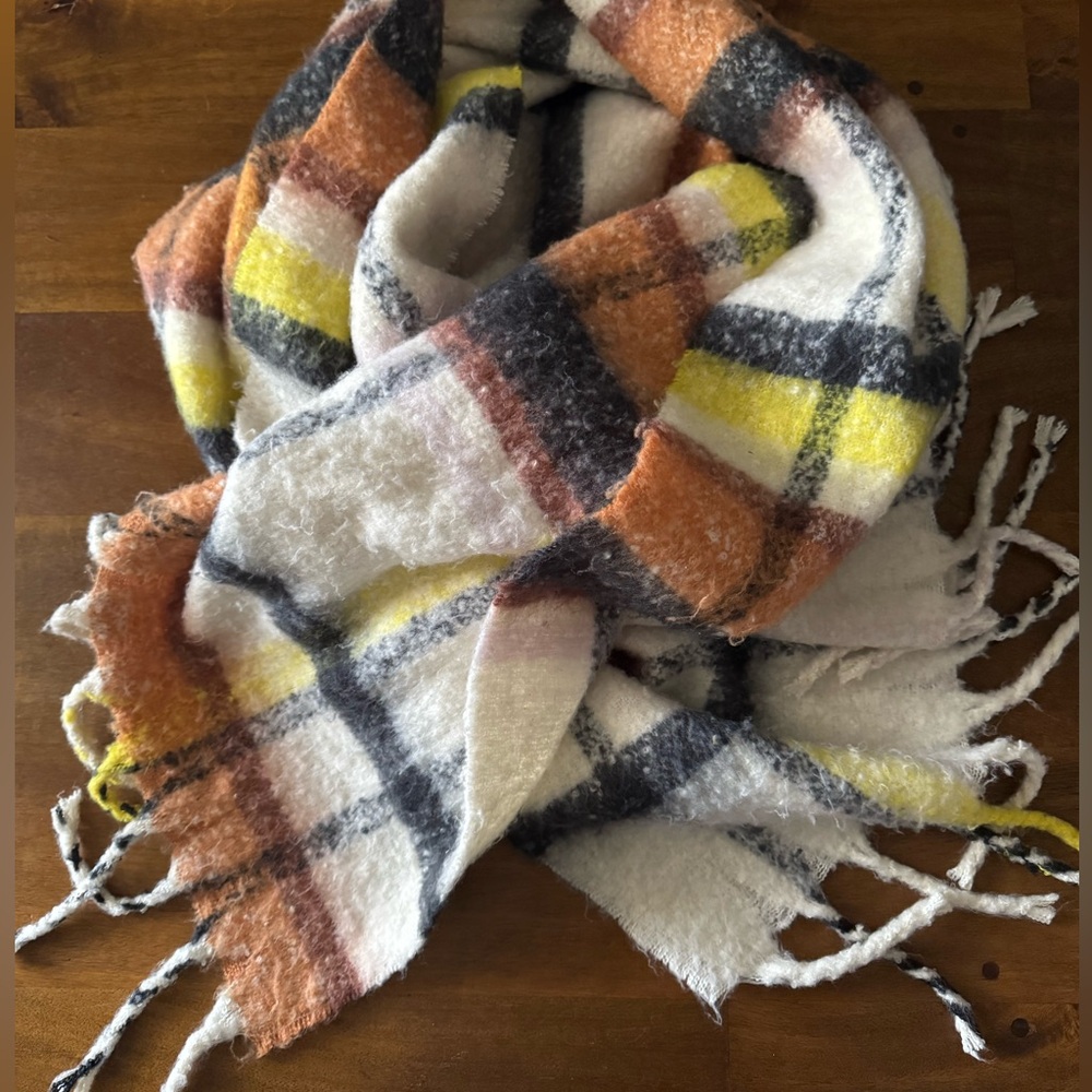 Aerie Soft Textured Scarf in Cream, Black, and Orange